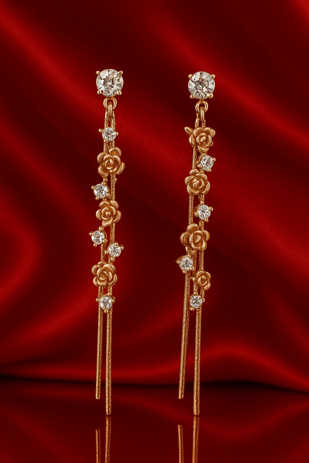 Gold Long Drop Earrings for Women with Pearl Accents | Designer Statement Earrings | Velvet Petals