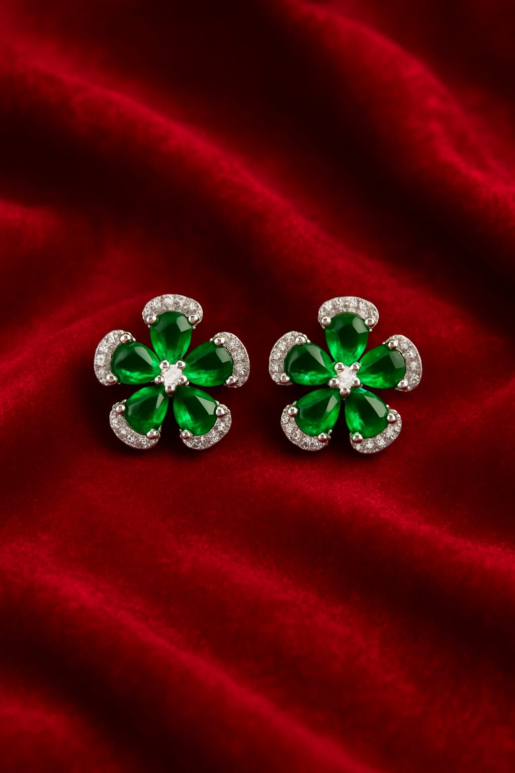 Velvet Petals American Diamond Light Pink Enamel Diamond-Cut Floral Stud Earrings for Women | Premium Silver Bloom Design | Daily & Party Wear Jewelry