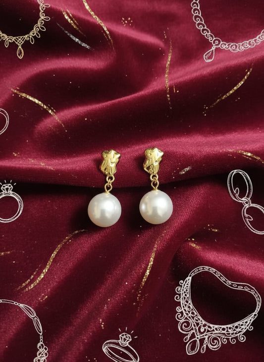 Premium Gold Pearl Drop Stud Earrings for Women