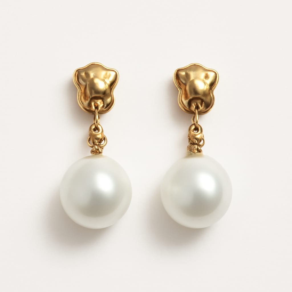 Premium Gold Pearl Drop Stud Earrings for Women