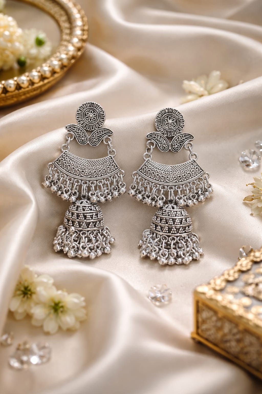 Heavy Oxidised Silver Long Jhumka Earrings for Women – Traditional Bridal Jhumka | Velvet Petals