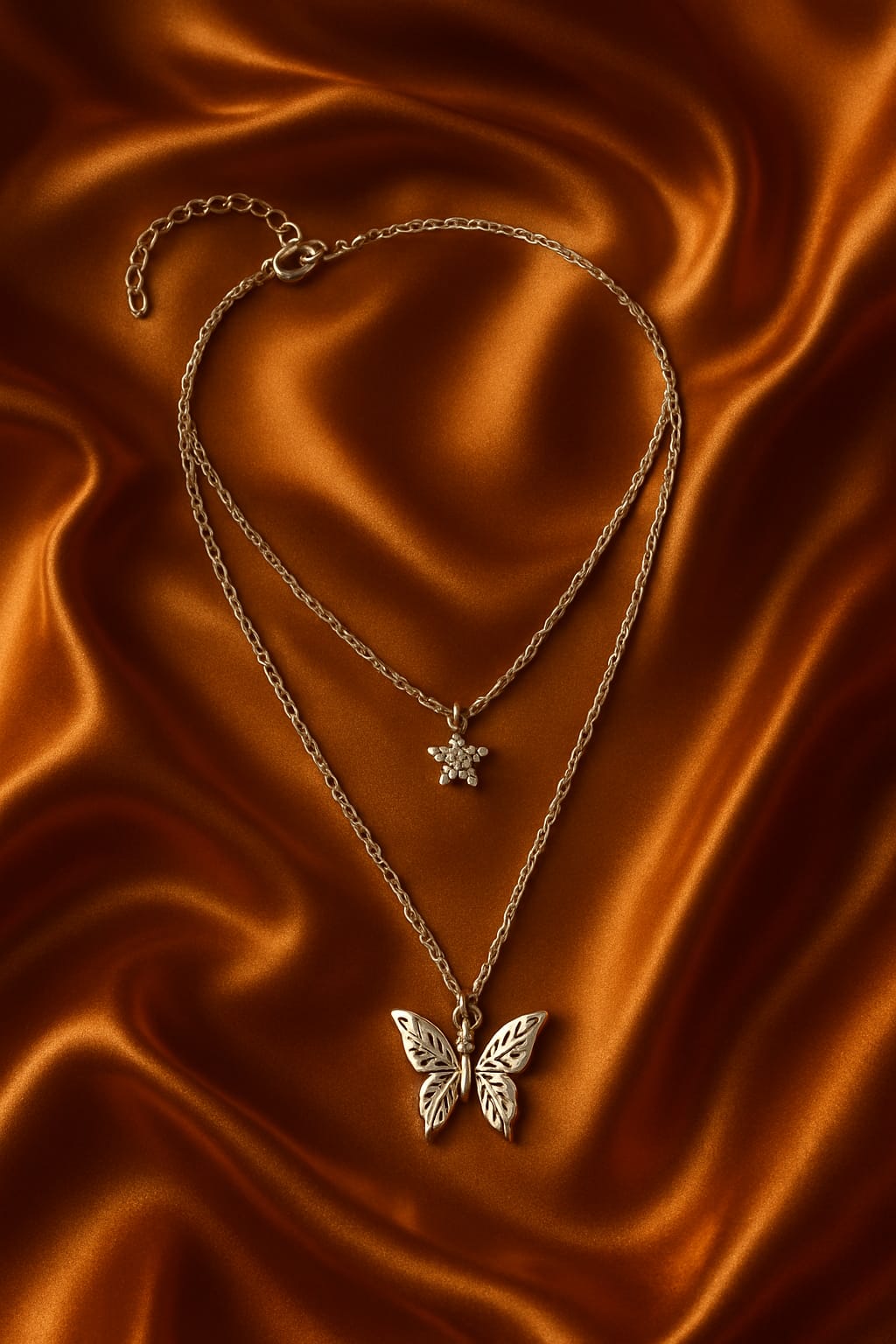 Silver Butterfly Layered Necklace for Women | Trendy Dual Chain Pendant Jewelry