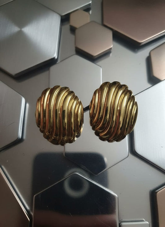 Premium Gold-Tone Ribbed Dome Stud Earrings for Women & Girls | Vintage Statement Party Wear Earrings | Lightweight Daily Wear Jewellery