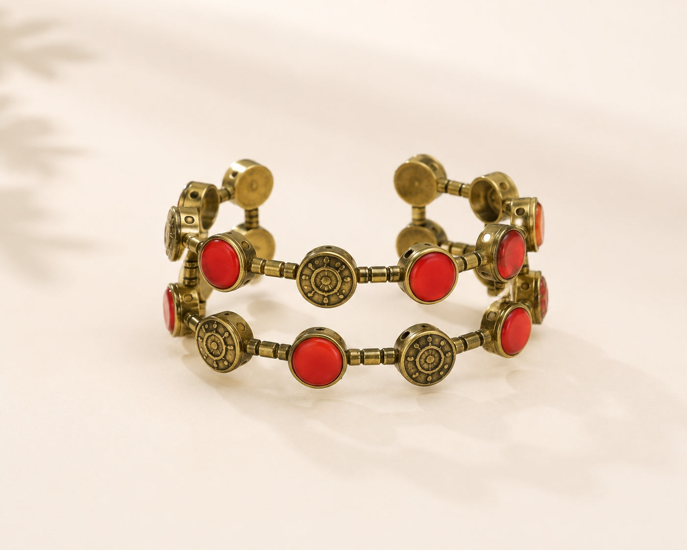 Adjustable red stone statement bracelet