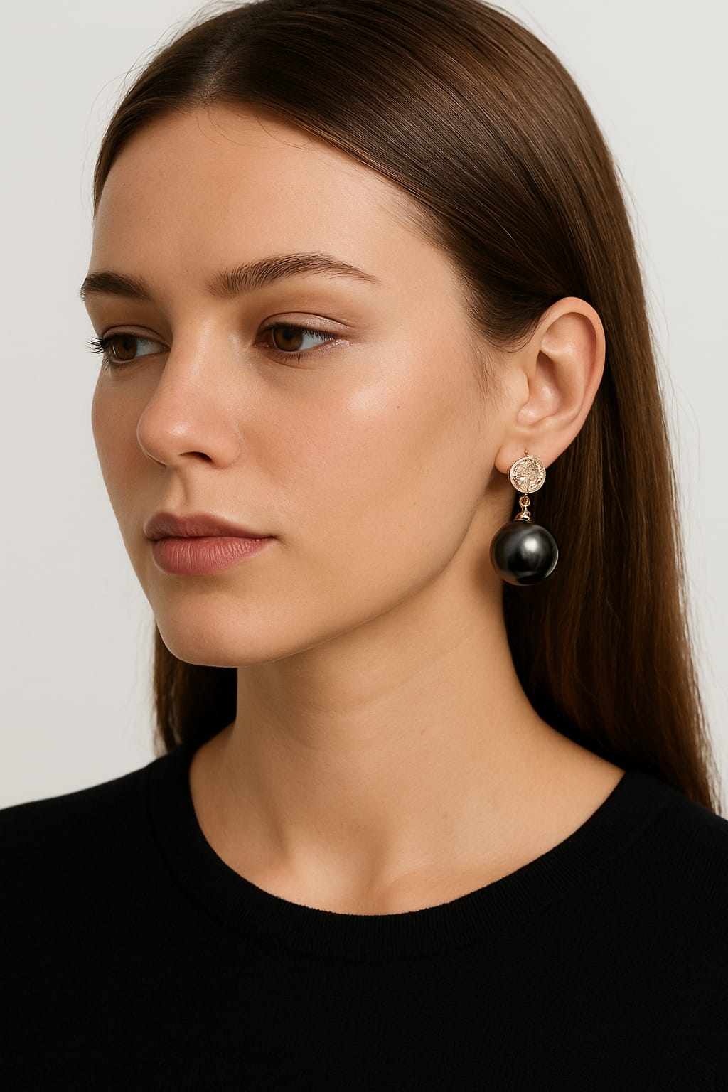 Premium Black Gloss Ball Drop Earrings for Women & Girls | Silver-Tone CZ Halo Stud Partywear Earrings | Elegant Lightweight Statement Jewellery