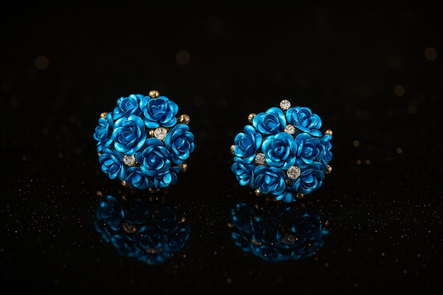 Royal Blue Rose Cluster Stud Earrings for Women | Premium Floral Design with CZ Stones | Velvet Petals