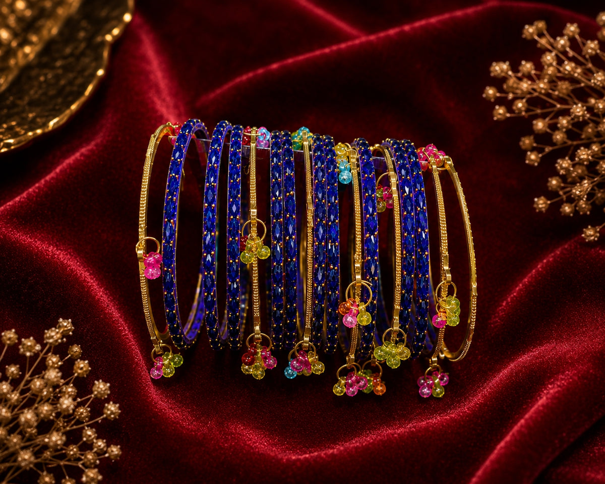 Kashmiri Bangle Set with Crystal Charms