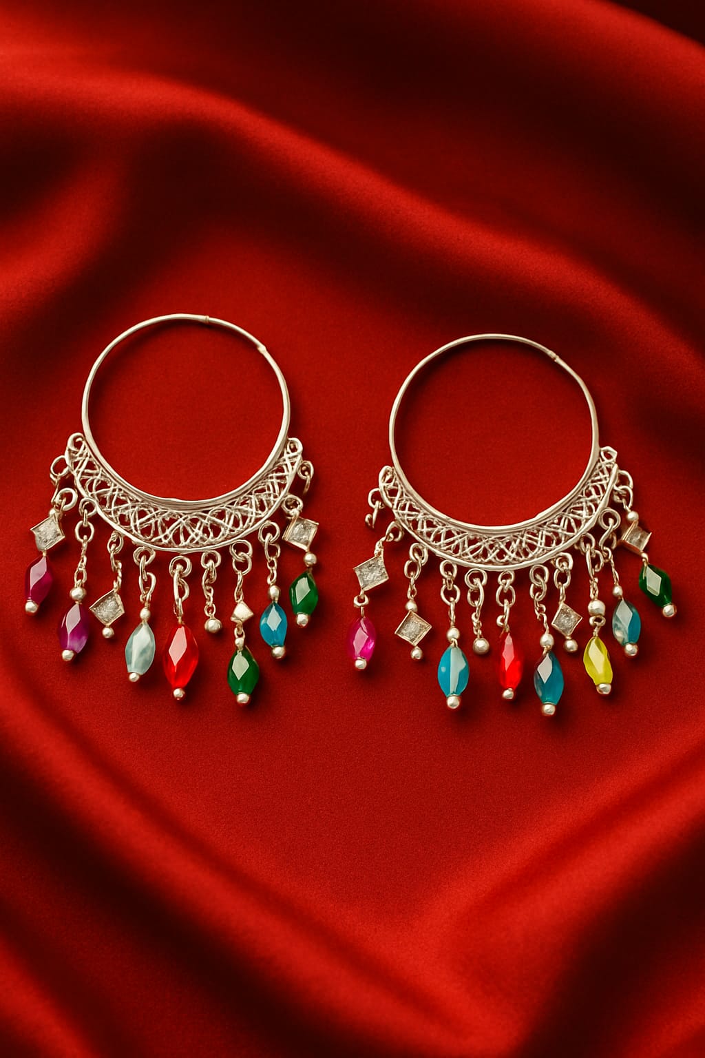 Boho Multicolor Oxidized Hoop Earrings for Women & Girls