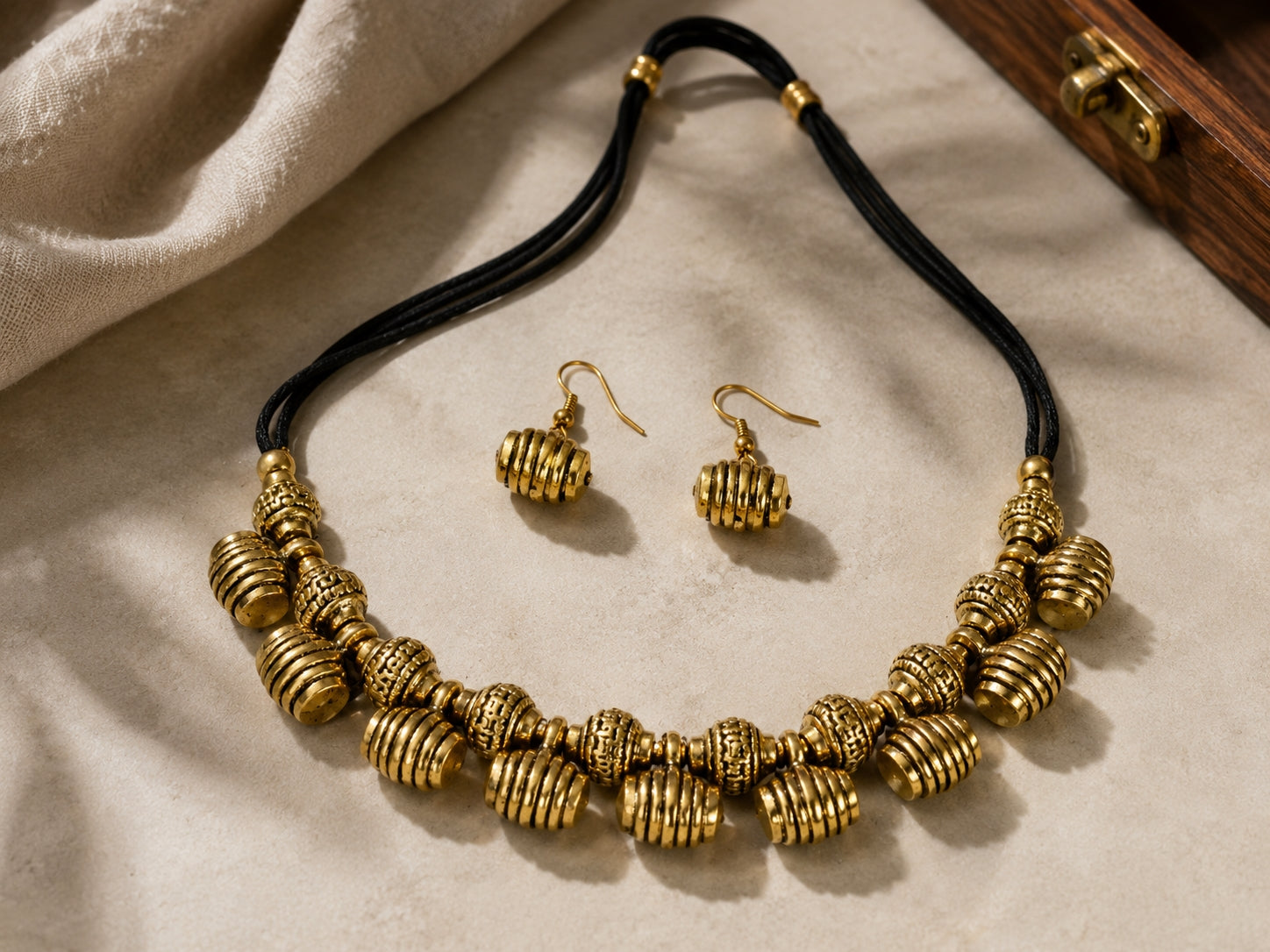 Antique brass bead necklace set - multiple colour backgrounds