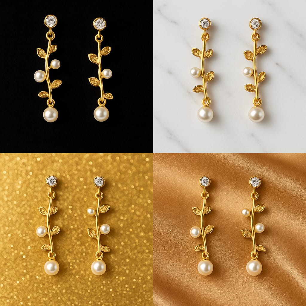 Gold Leaf Pearl Drop Earrings for Women & Girls | Elegant Branch Design Dangler Earrings | Lightweight Partywear Jewellery