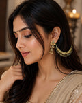 Antique Gold Bugadi Jhumka Earrings worn by model