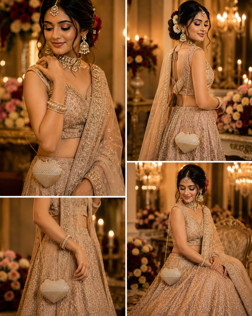 Bridal model wearing cloud clutch purse with lehenga