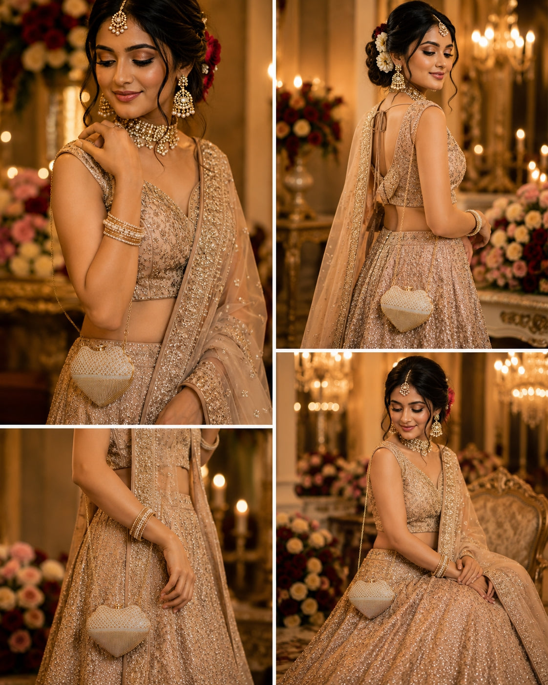 Bridal model wearing cloud clutch purse with lehenga