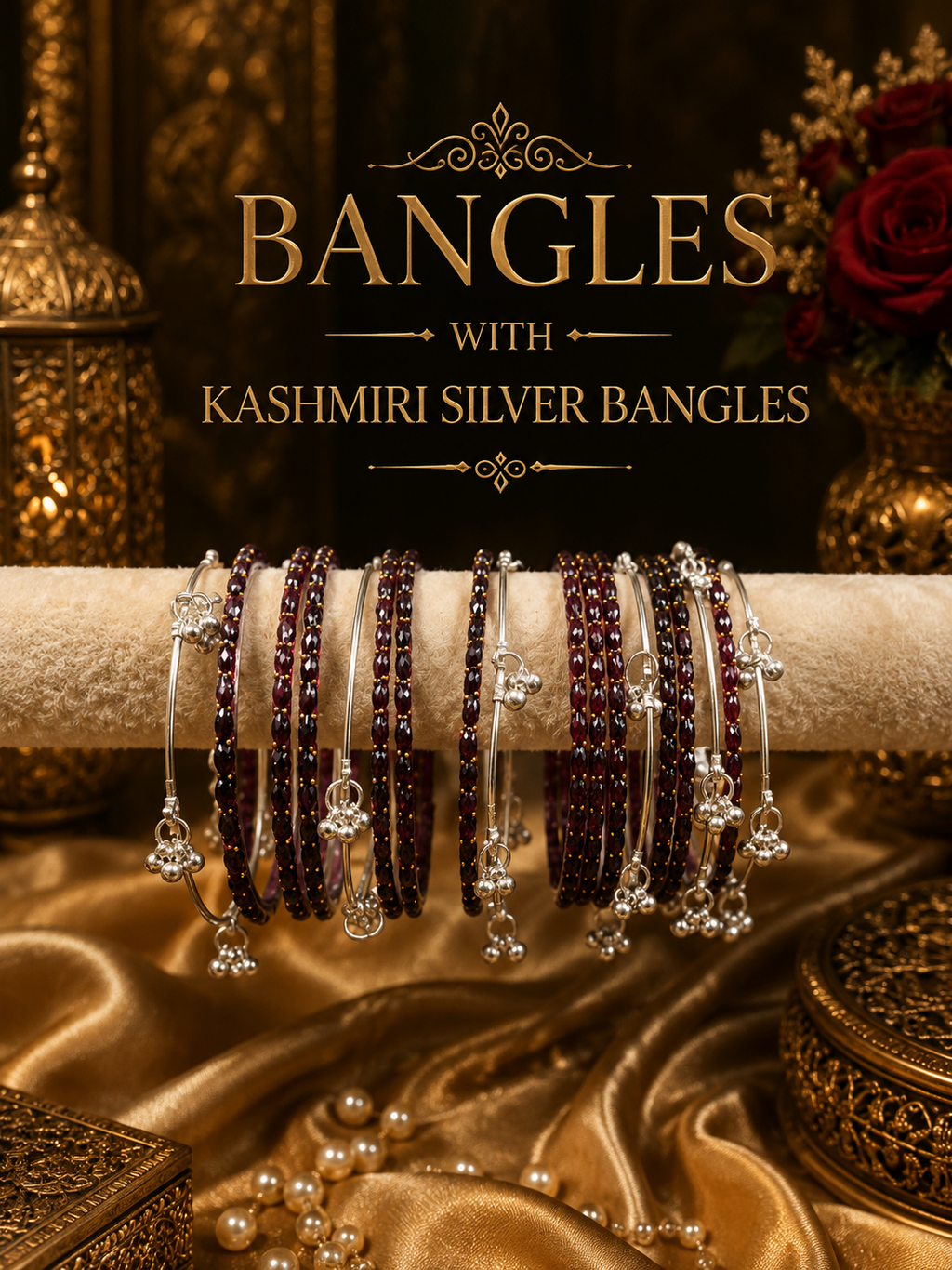 Gold mosaic vanity box with gold clasp for bridal bangle gifting