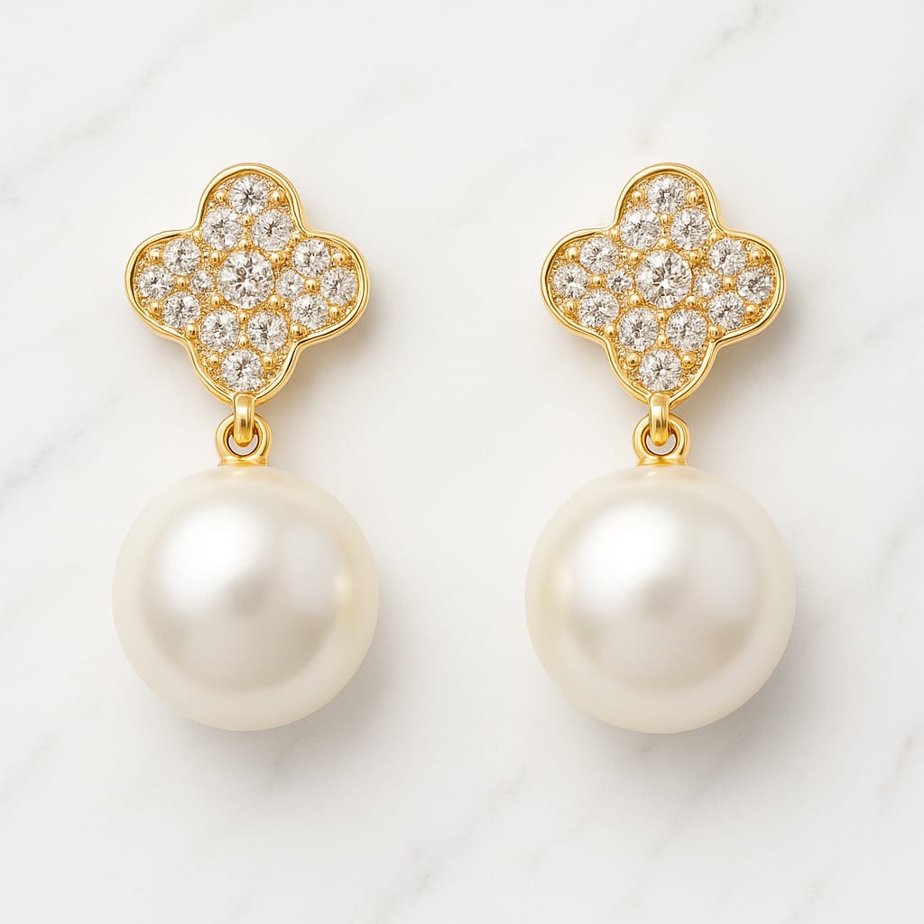Luxury Gold-Plated Pearl Drop Earrings for Women | Diamond CZ Studs