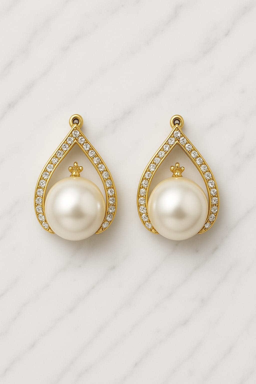 Luxury Gold-Plated Pearl Drop Earrings for Women | Teardrop Diamond CZ Studded Pearl Earrings | Premium Bridal & Party Wear Jewelry
