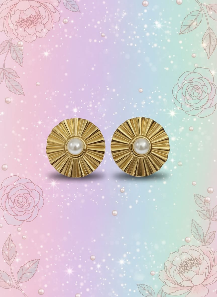 Velvet Petals Vintage Gold Pearl Stud Earrings for Women