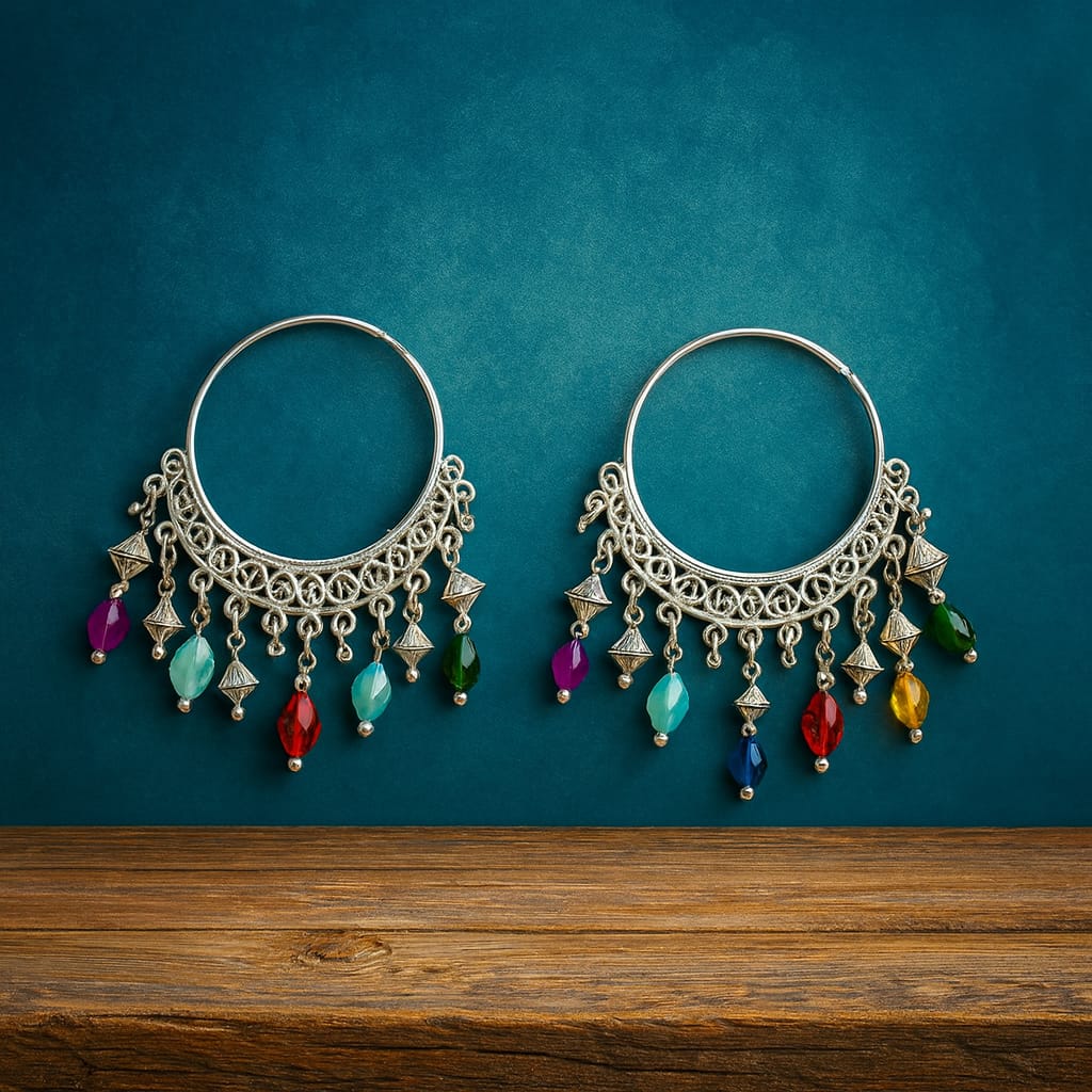 Boho Multicolor Oxidized Hoop Earrings for Women & Girls
