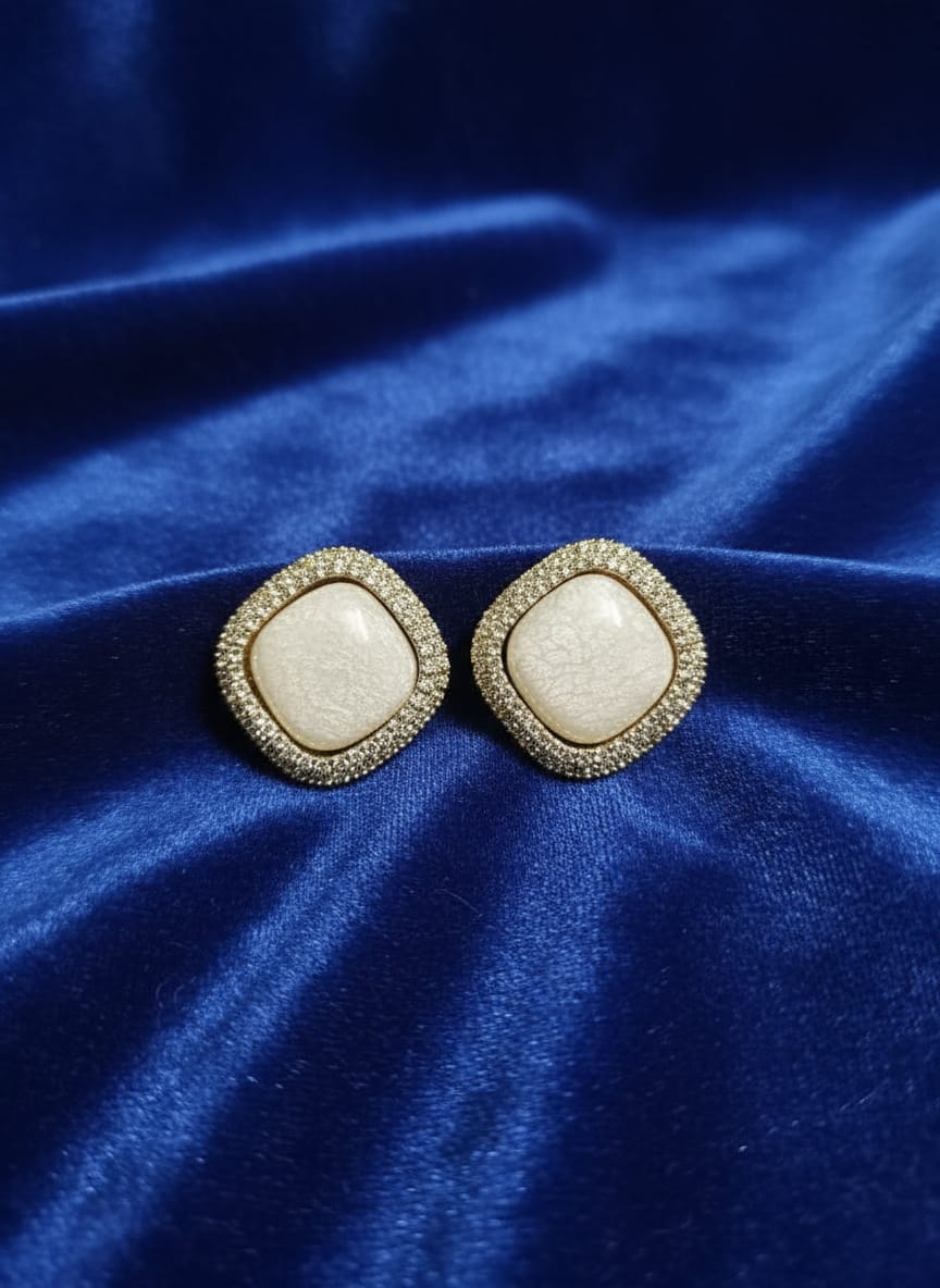 Elegant White Stone Crystal Stud Earrings for Women & Girls | Partywear