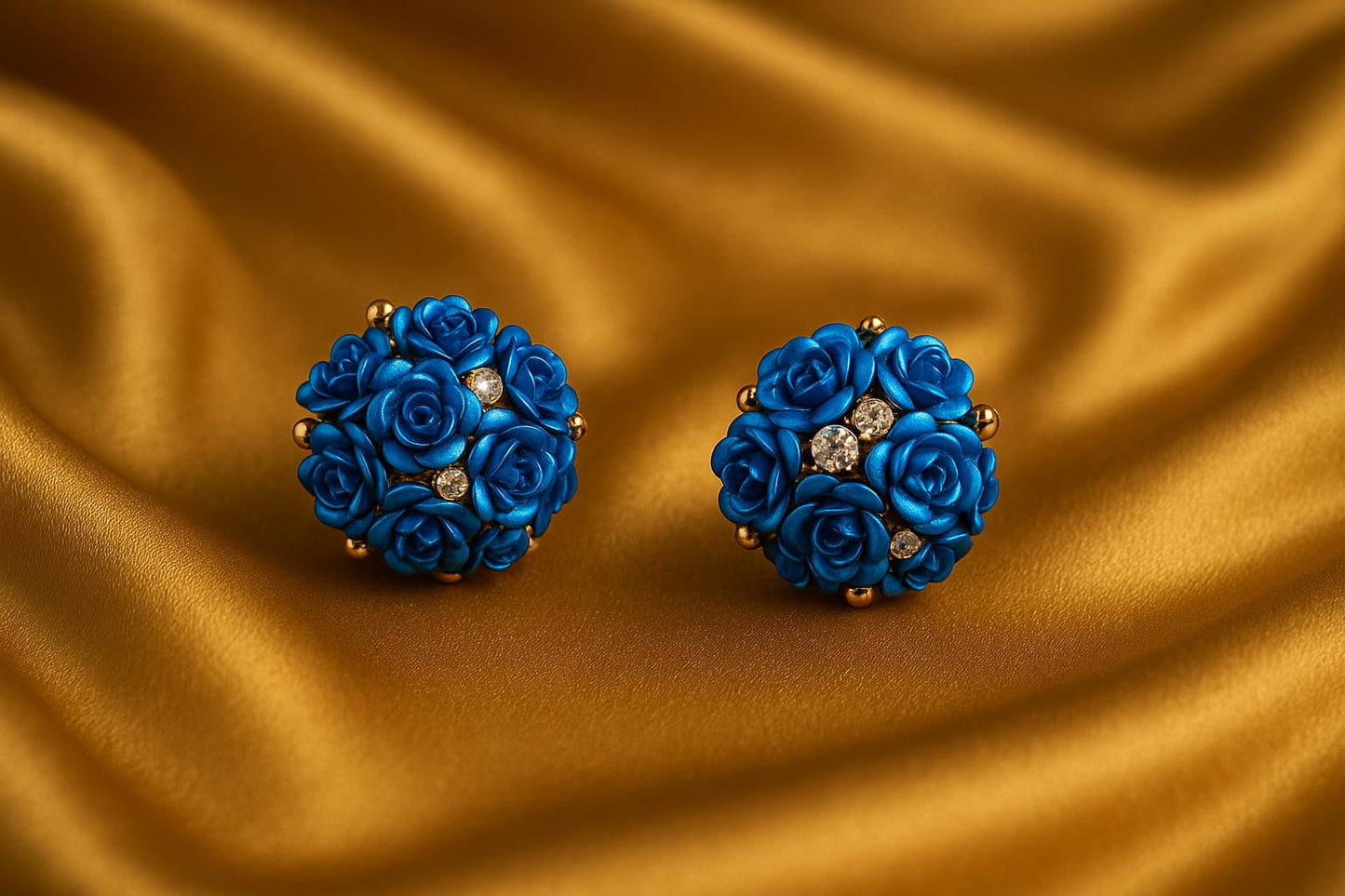 Royal Blue Rose Cluster Stud Earrings for Women | Premium Floral Design with CZ Stones | Velvet Petals