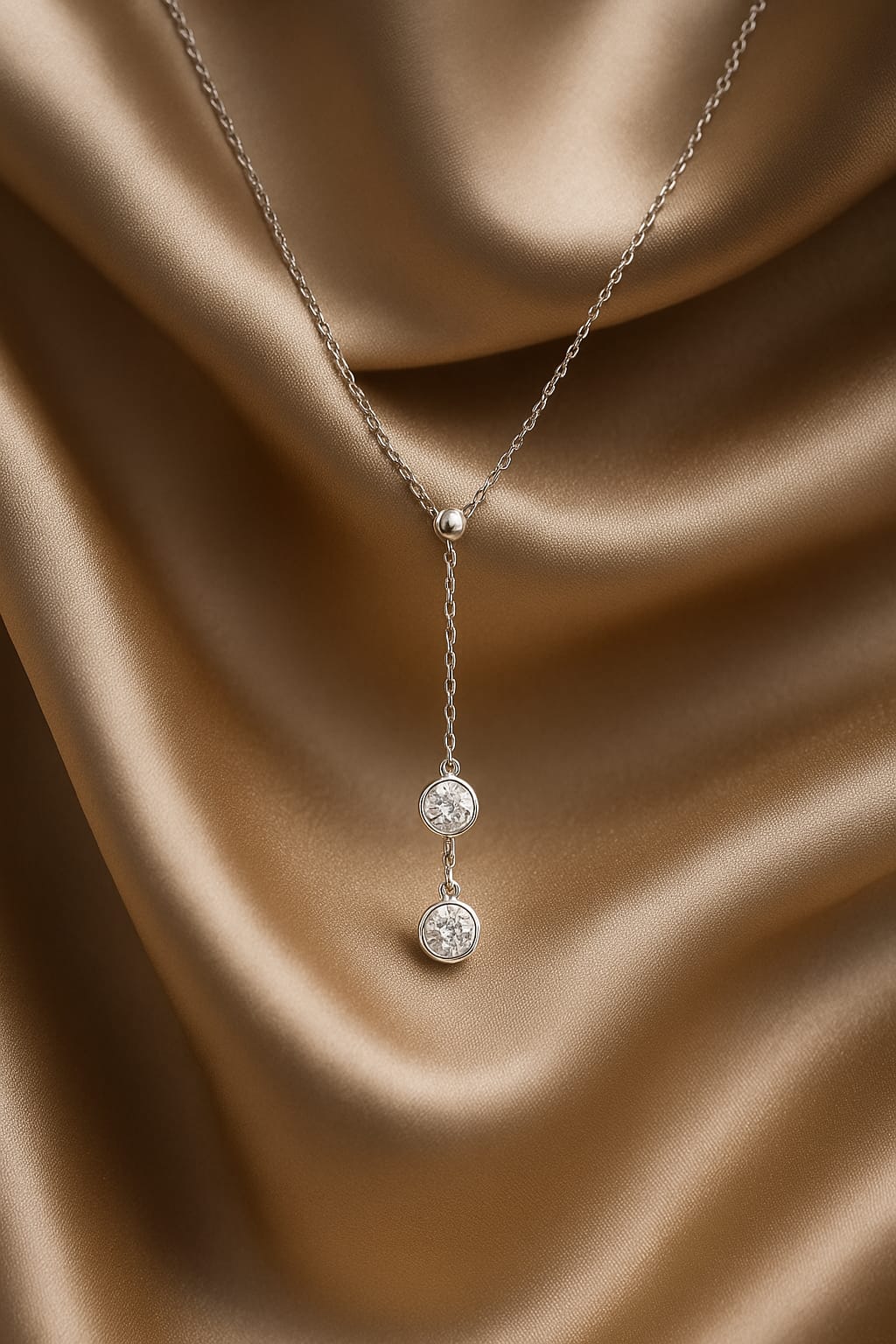 Minimalist Double Solitaire Drop Pendant Necklace for Women | Elegant Daily Wear Chain | Velvet Petals