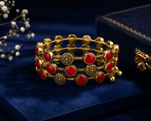 Antique red stone bracelet worn on wrist