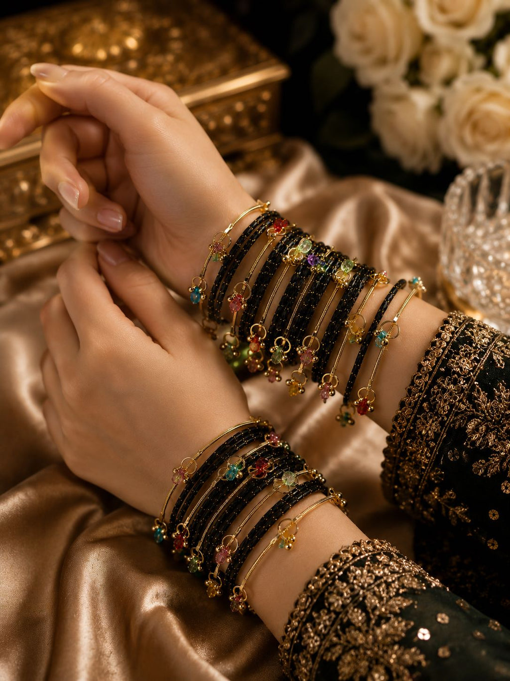 Designer black bangles for women lifestyle shot