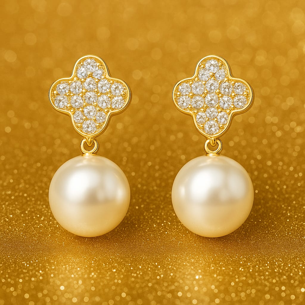 Luxury Gold-Plated Pearl Drop Earrings for Women | Diamond CZ Studs