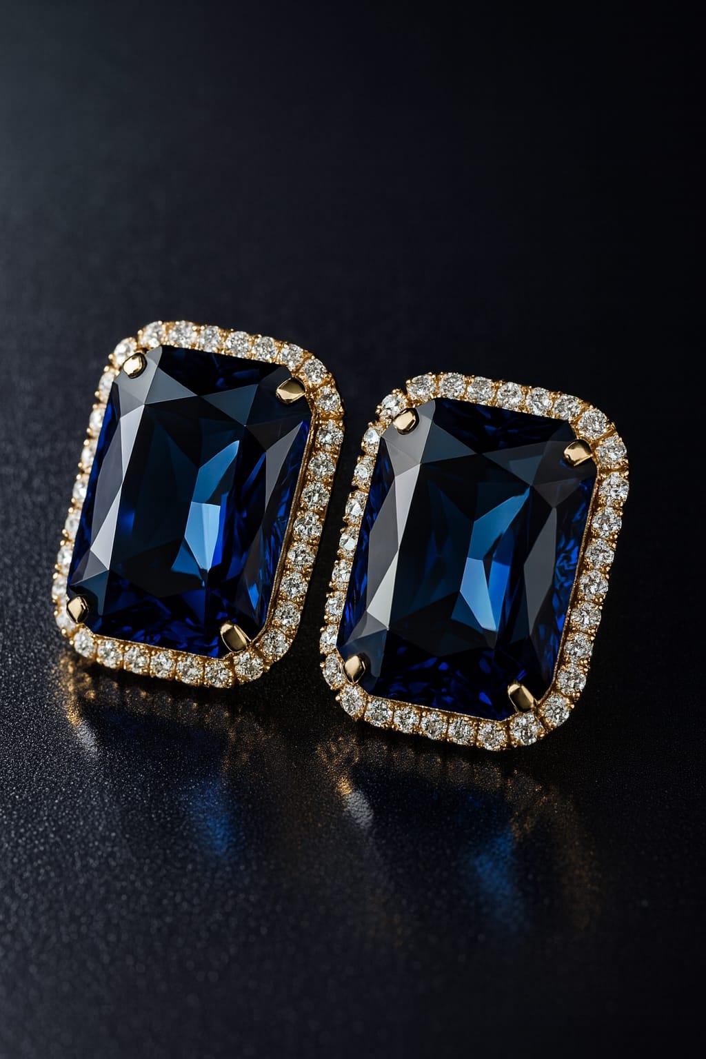Royal Midnight Sapphire Stud Earrings for Women – Premium Gold-Plated Square Blue Stone Earrings with Diamond Halo | Velvet Petals