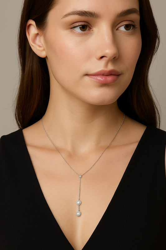 Minimalist Double Solitaire Drop Pendant Necklace for Women | Elegant Daily Wear Chain | Velvet Petals