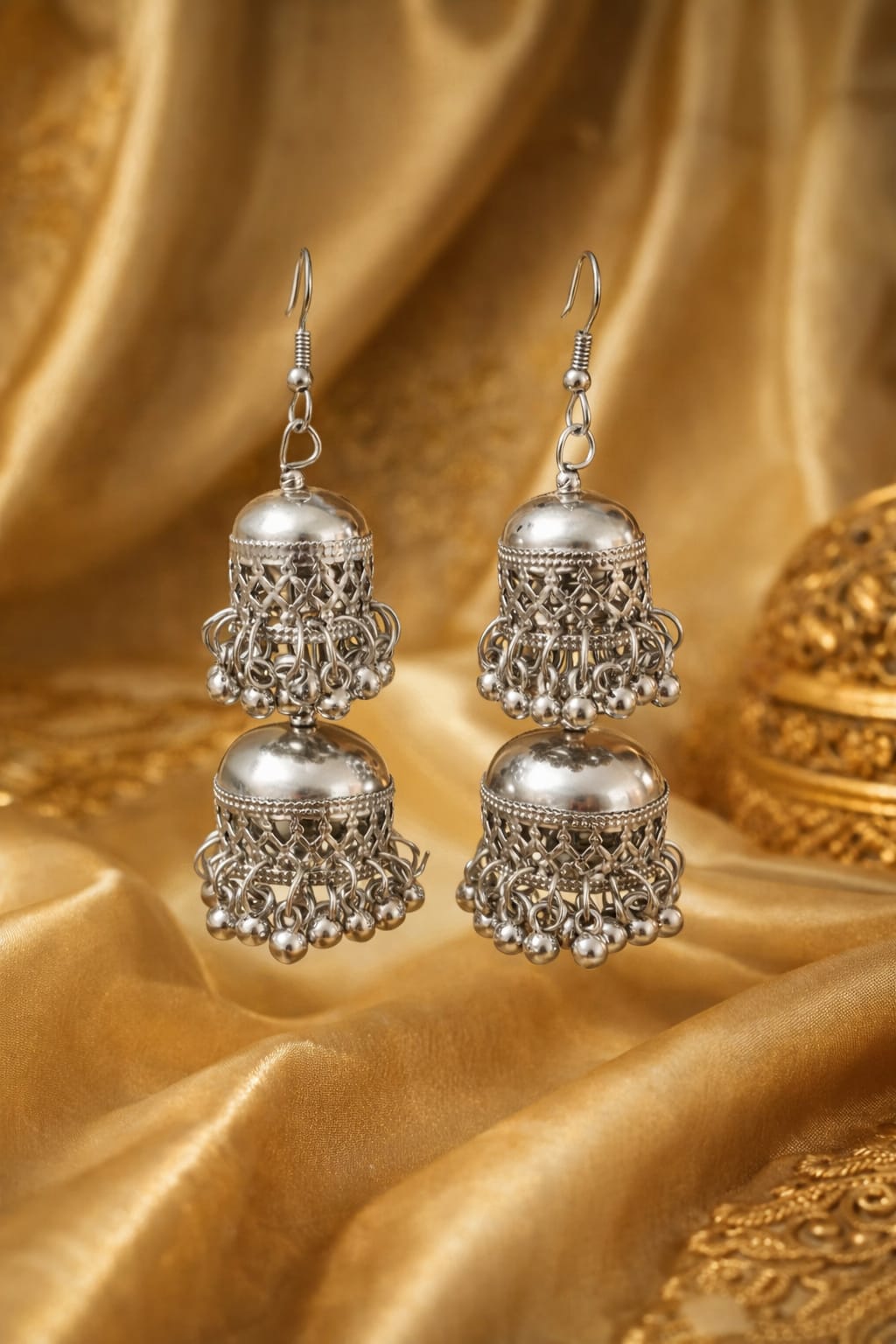 Heavy Oxidised Silver Long Jhumka Earrings for Women – Traditional Bridal Jhumka | Velvet Petals