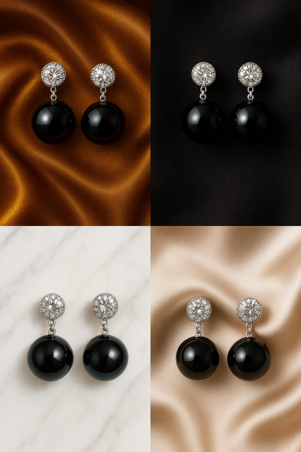 Premium Black Gloss Ball Drop Earrings for Women & Girls | Silver-Tone CZ Halo Stud Partywear Earrings | Elegant Lightweight Statement Jewellery