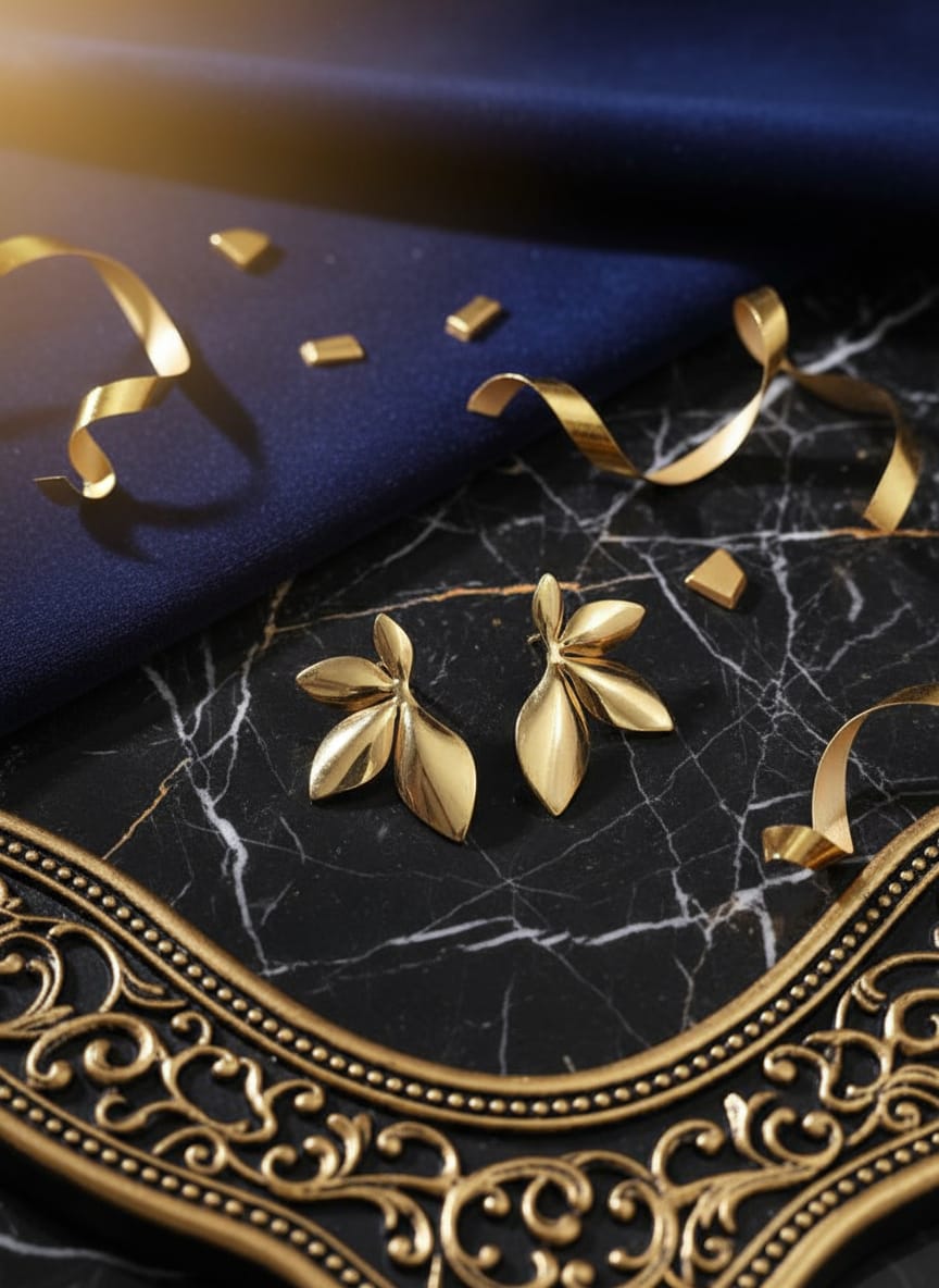 Premium Gold Leaf Stud Earrings for Women & Girls | Elegant Minimalist Floral Design Earrings | Lightweight Daily & Partywear Jewellery