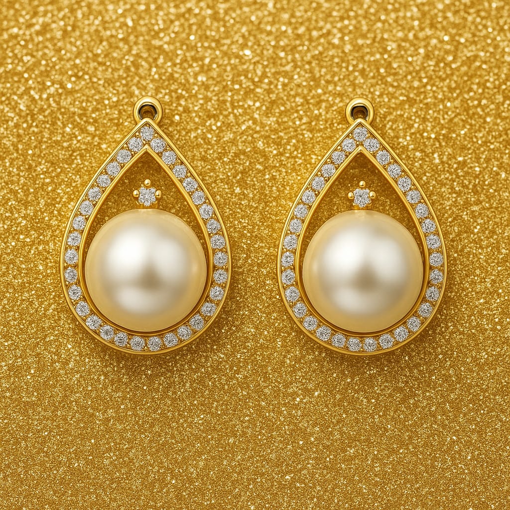 Luxury Gold-Plated Pearl Drop Earrings for Women | Teardrop Diamond CZ Studded Pearl Earrings | Premium Bridal & Party Wear Jewelry