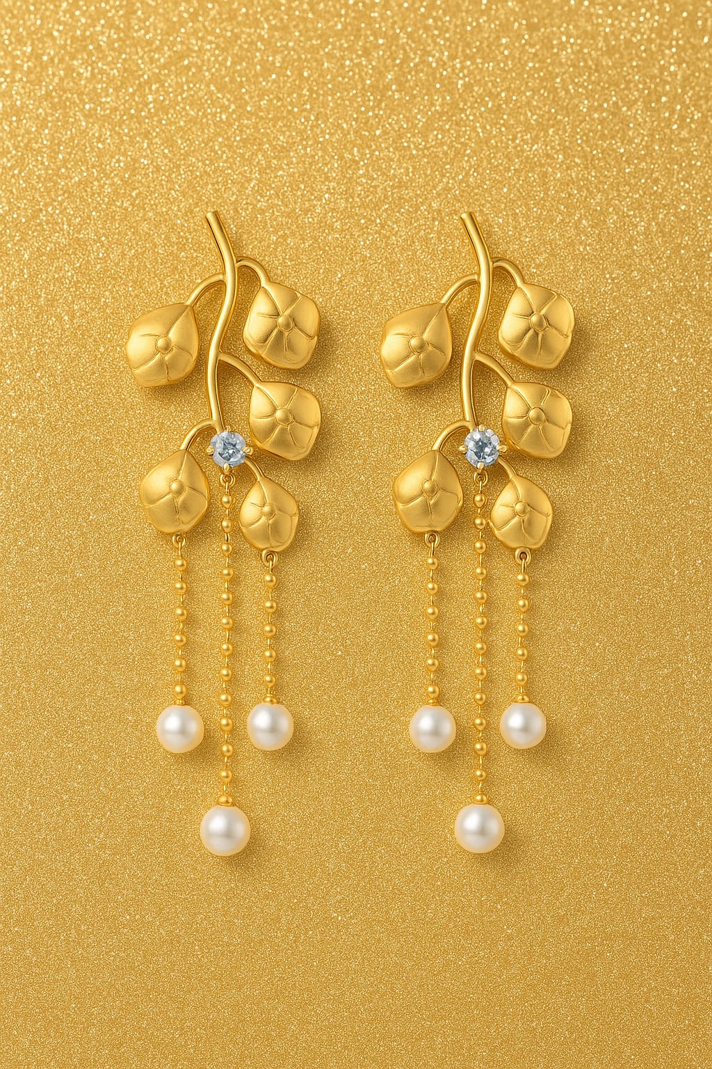 Luxury Gold Leaf Pearl Drop Earrings for Women | Designer Dangler Jewelry