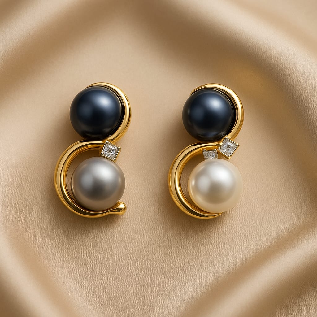 Luxury Black & White Pearl Stud Earrings for Women & Girls | Partywear