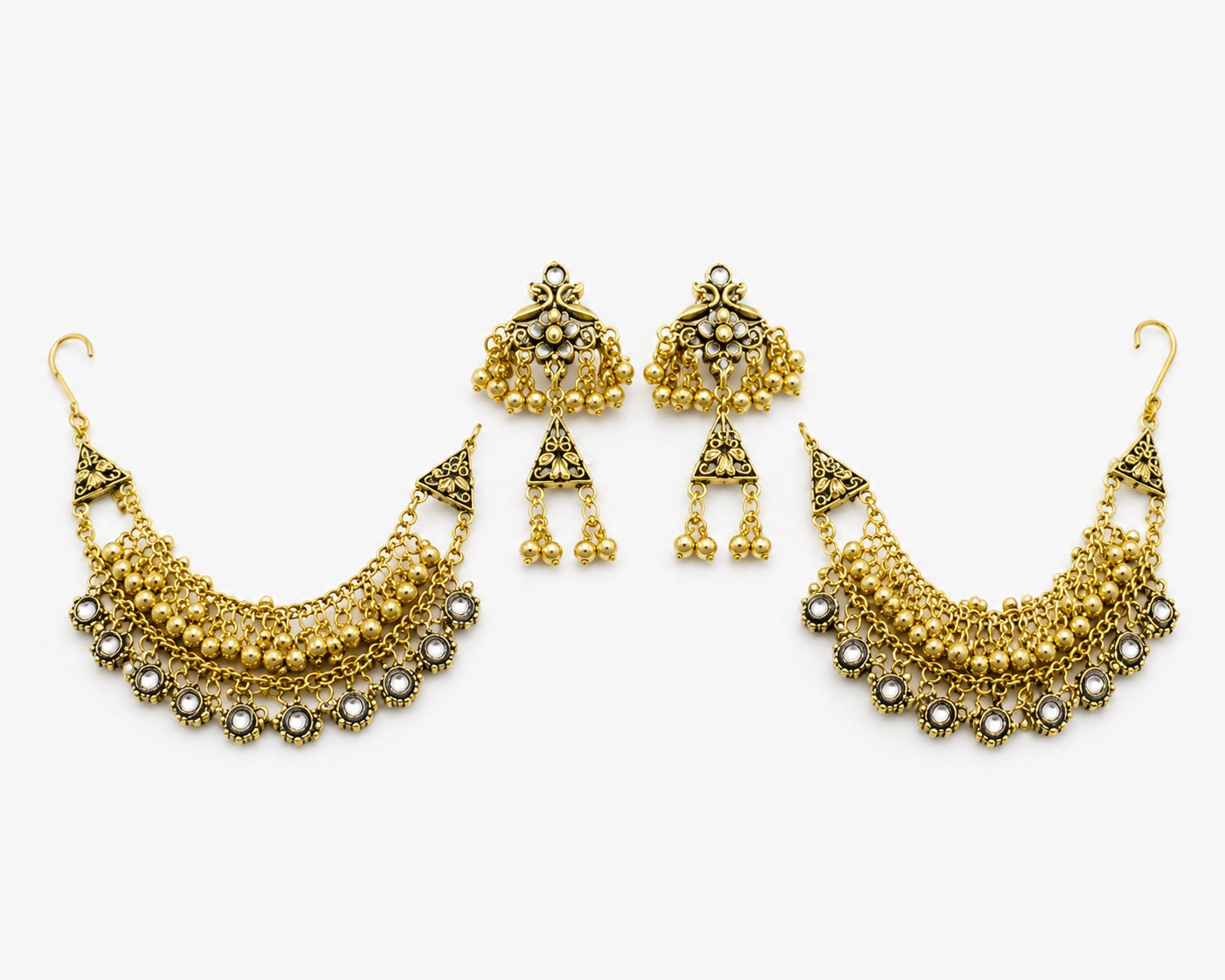 Antique Gold Bugadi Jhumka Earrings white background