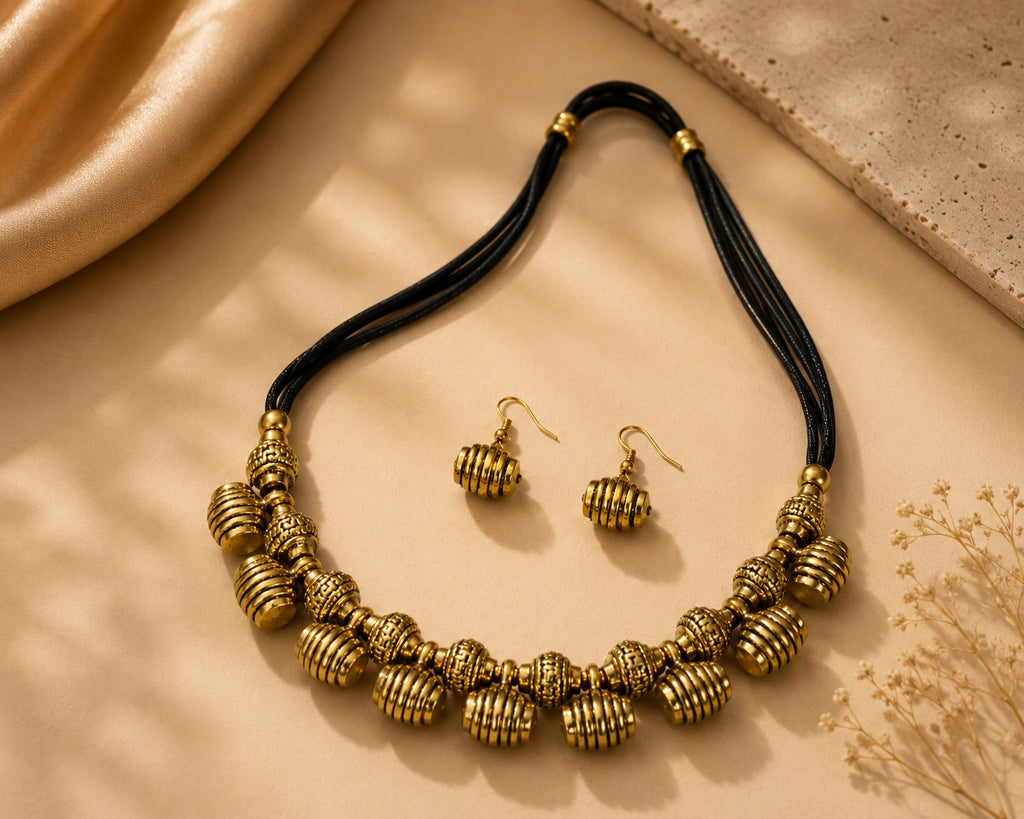 Antique Brass Bead Necklace Set