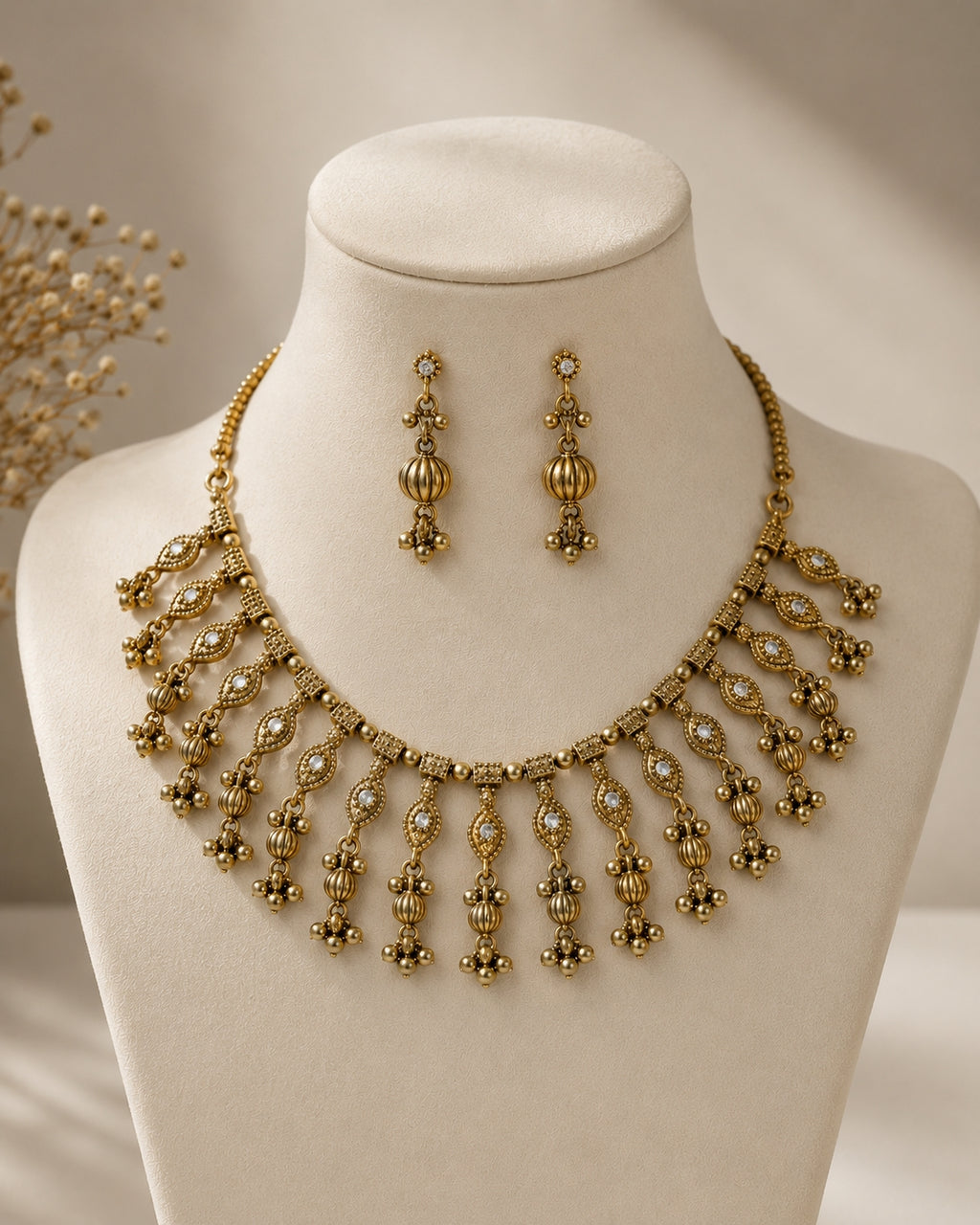 Ethnic antique gold necklace set for women