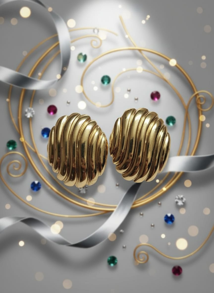 Premium Gold-Tone Ribbed Dome Stud Earrings for Women & Girls | Vintage Statement Party Wear Earrings | Lightweight Daily Wear Jewellery