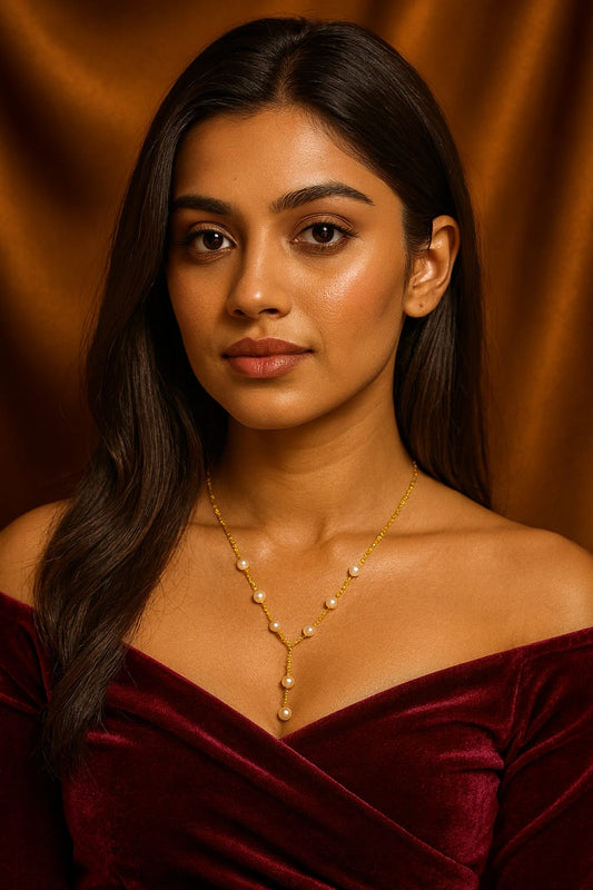 Elegant Gold Pearl Drop Necklace for Women | Velvet Petals Jewellery