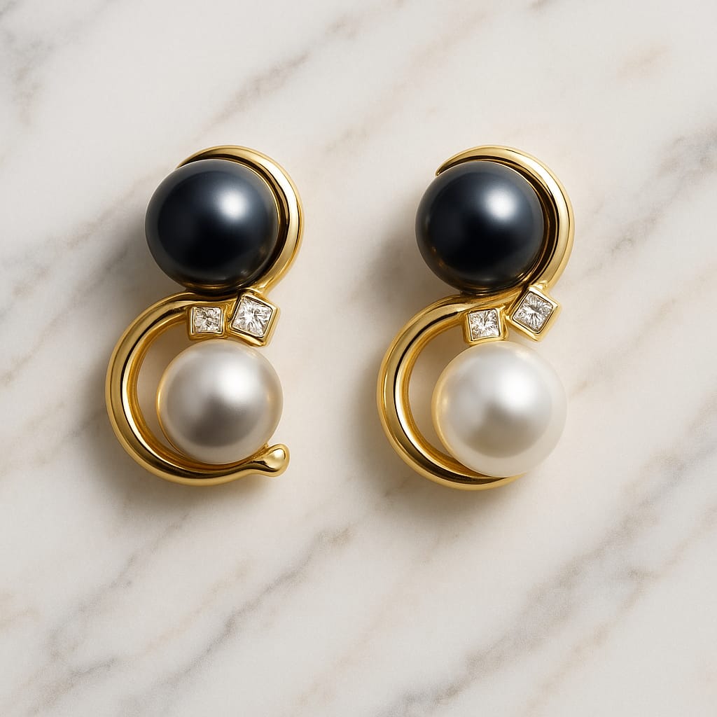 Luxury Black & White Pearl Stud Earrings for Women & Girls | Partywear