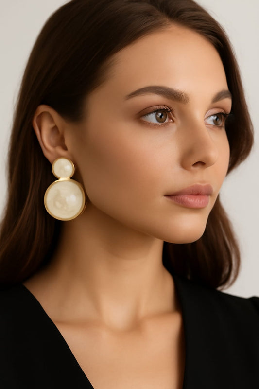 Premium Gold-Plated Mother of Pearl Statement Drop Earrings for Women | Elegant Party & Wedding Jewellery | Lightweight Designer Dangle Earrings