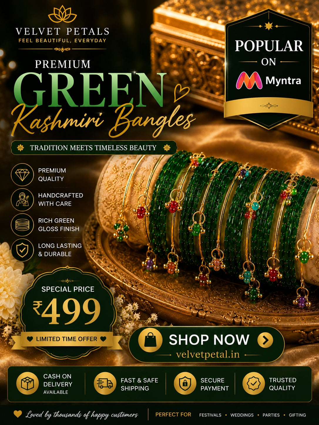Kashmiri Bangle Set with Crystal Charms