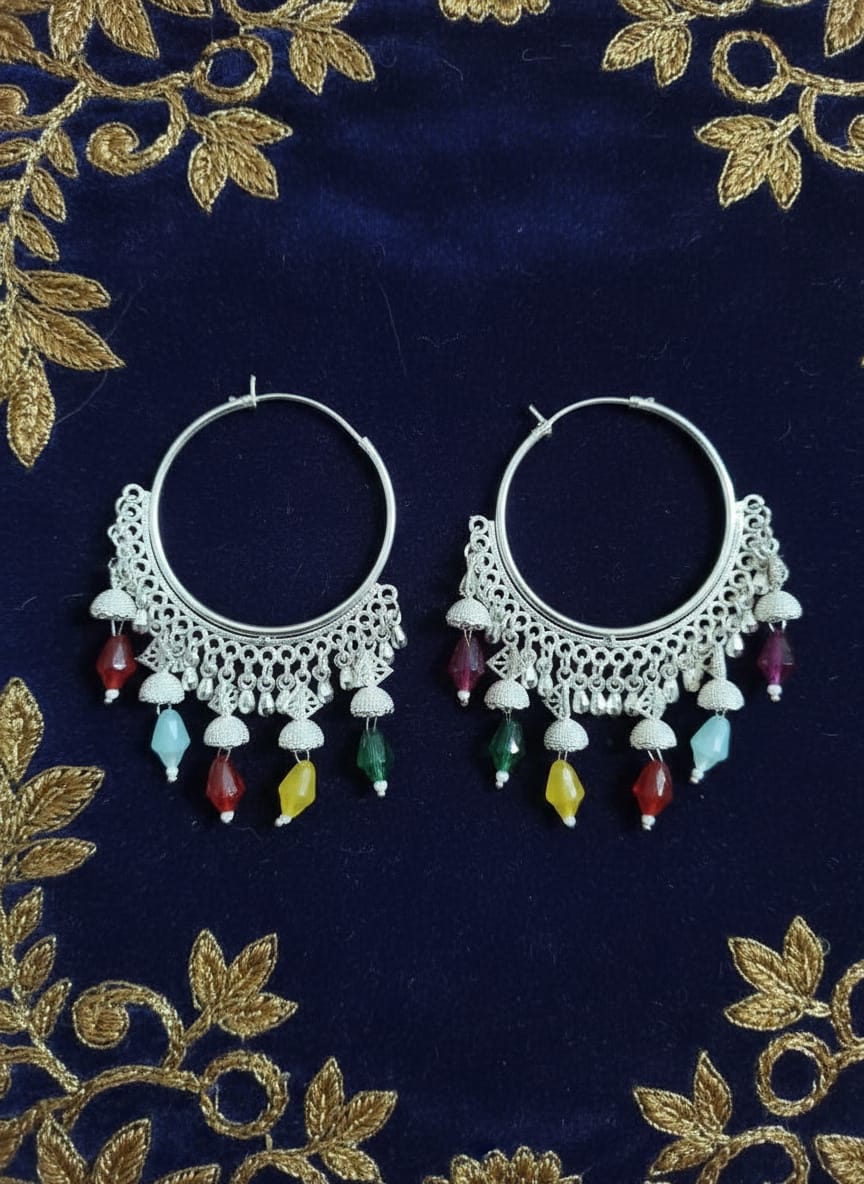 Boho Multicolor Oxidized Hoop Earrings for Women & Girls