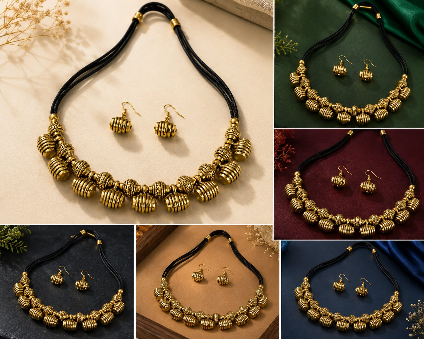 Antique Brass Bead Necklace Set