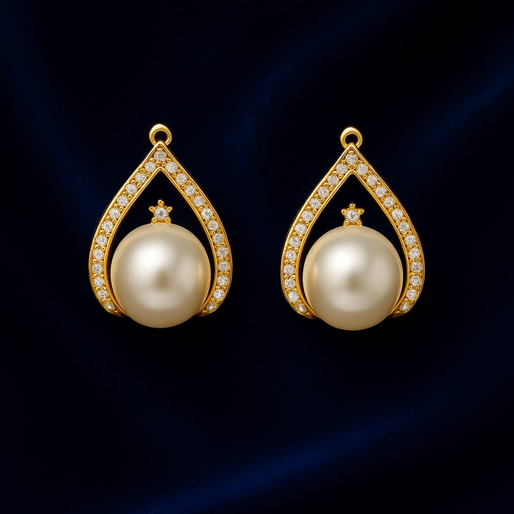 Luxury Gold-Plated Pearl Drop Earrings for Women | Teardrop Diamond CZ Studded Pearl Earrings | Premium Bridal & Party Wear Jewelry