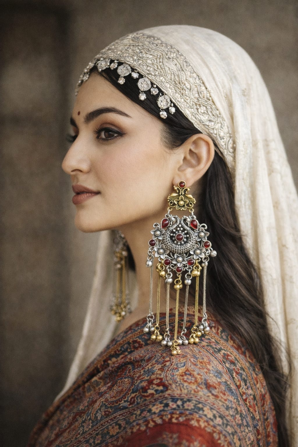 Heritage Kashmiri Long Tassel Earrings – Antique Gold & Silver Ethnic Dangler