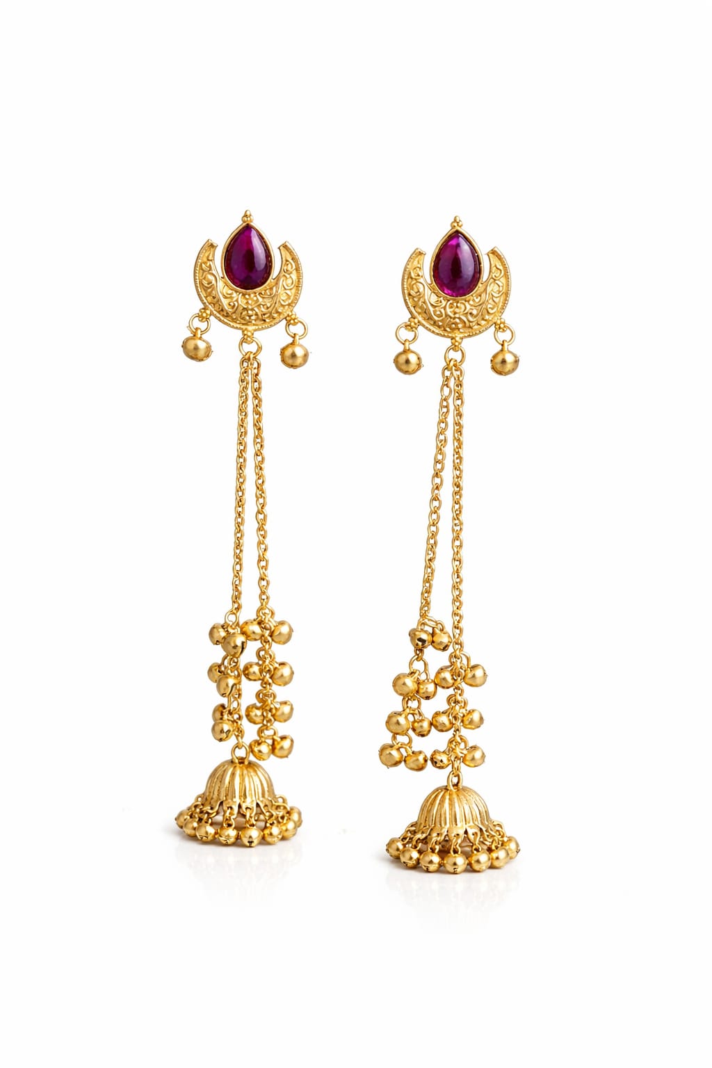 Kashmiri Long Chain Jhumka Earrings – Traditional Ethnic Dangler