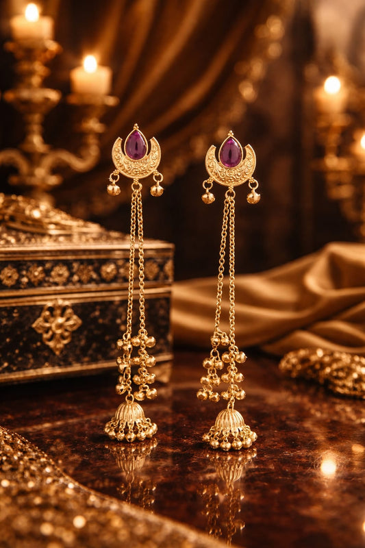 Kashmiri Long Chain Jhumka Earrings – Traditional Ethnic Dangler
